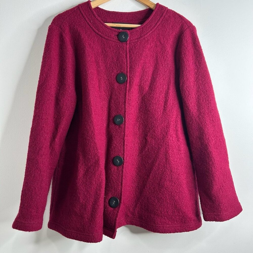 Monterey Bay Jacket Womens Petite‎ Large Burgundy Red Boiled Wool Button Front